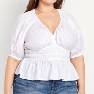 Old Navy Smocked V Neck Peplum Top White Lillies XXL